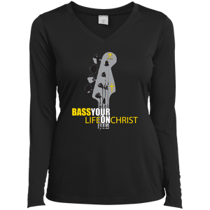 BASS YOUR LIFE ON CHRIST Ladies' LS Performance V-Neck T-Shirt - Lathon Bass Wear