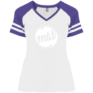 MTD WHITE FILLED LOGO Ladies' Game V-Neck T-Shirt