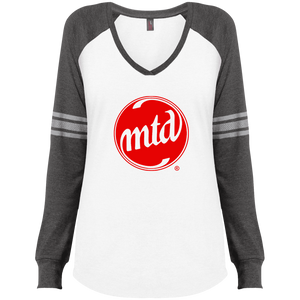 MTD RED FILLED LOGO Ladies' Game LS V-Neck T-Shirt