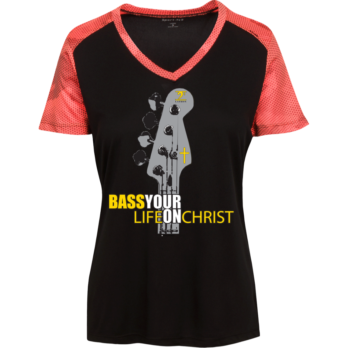 BASS YOUR LIFE ON CHRIST Ladies' CamoHex Colorblock T-Shirt - Lathon Bass Wear