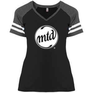 MTD WHITE FILLED LOGO Ladies' Game V-Neck T-Shirt