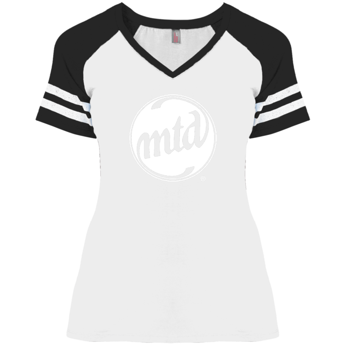 MTD WHITE FILLED LOGO Ladies' Game V-Neck T-Shirt