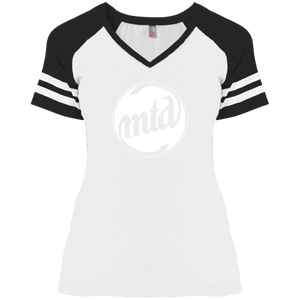 MTD WHITE FILLED LOGO Ladies' Game V-Neck T-Shirt