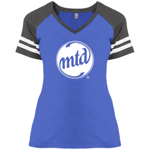 MTD WHITE FILLED LOGO Ladies' Game V-Neck T-Shirt