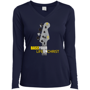 BASS YOUR LIFE ON CHRIST Ladies' LS Performance V-Neck T-Shirt - Lathon Bass Wear