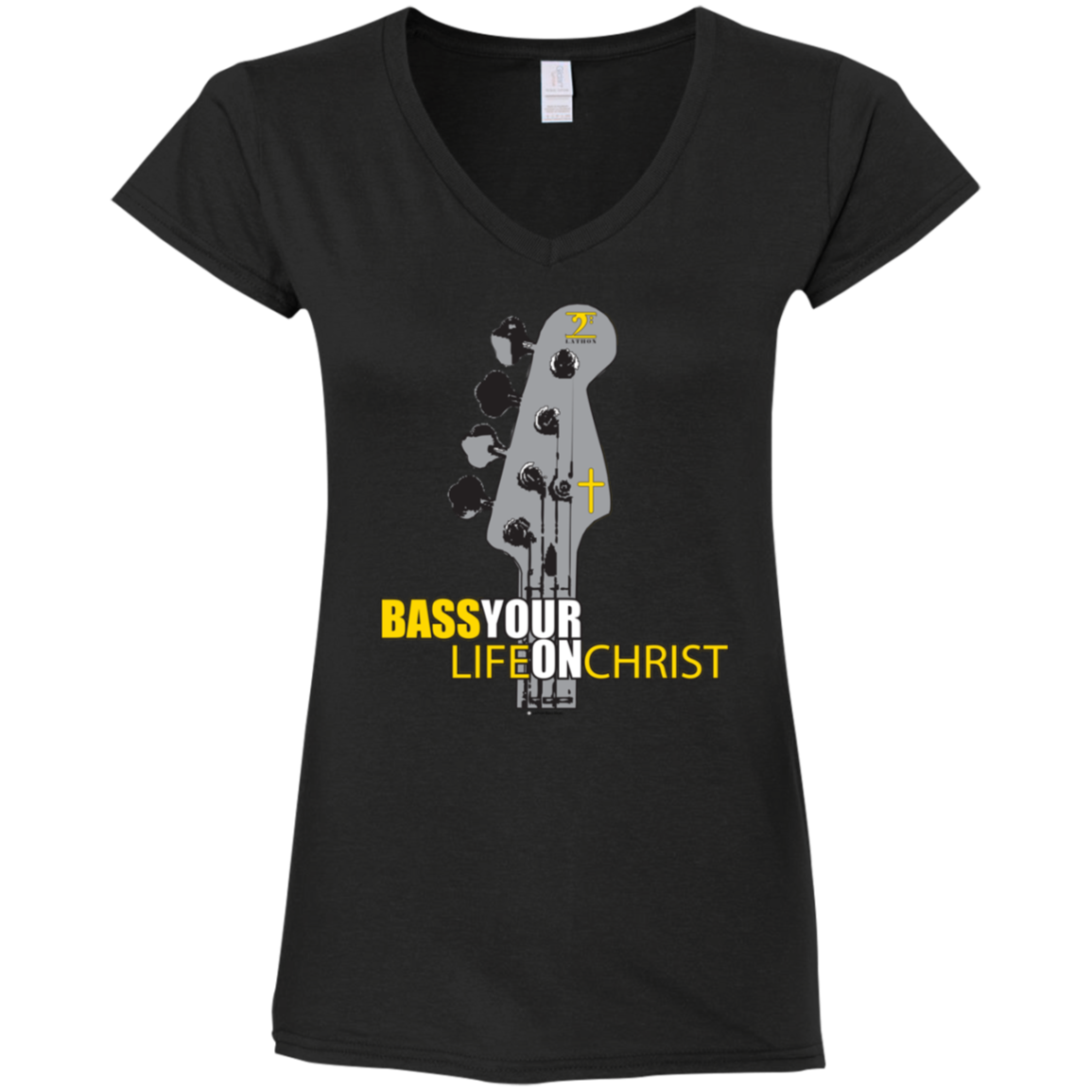 BASS YOUR LIFE ON CHRIST Ladies' Fitted Softstyle 4.5 oz V-Neck T-Shirt - Lathon Bass Wear