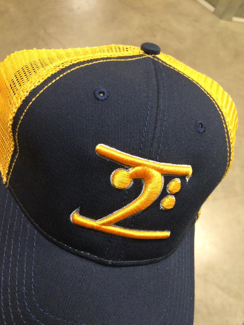 NAVY TRUCKER LOGO CAP - GOLD LOGO WHITE TRIM - Lathon Bass Wear