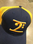 NAVY TRUCKER LOGO CAP - GOLD LOGO WHITE TRIM - Lathon Bass Wear