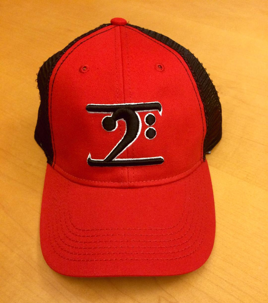 RED TRUCKER LOGO CAP - BLACK LOGO WHITE TRIM - Lathon Bass Wear