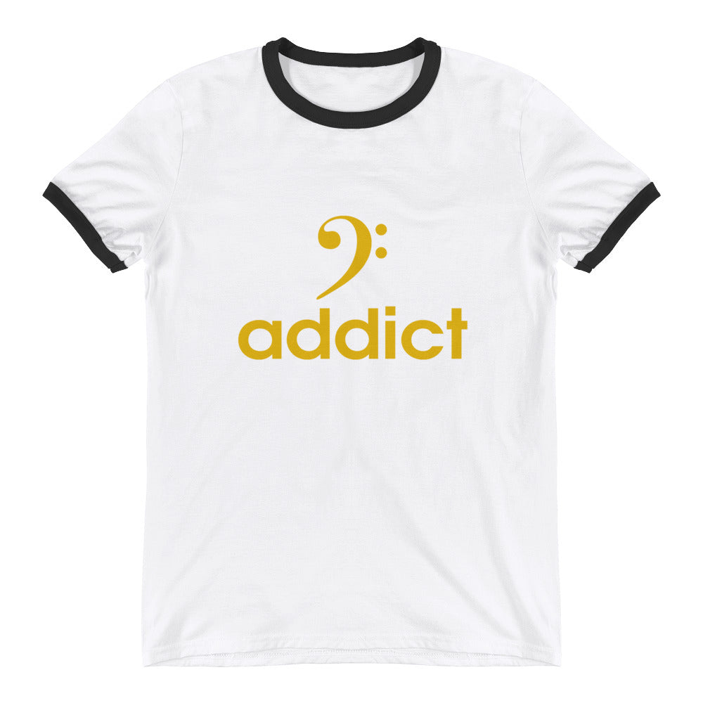 BASS ADDICT - GOLD Ringer T-Shirt - Lathon Bass Wear