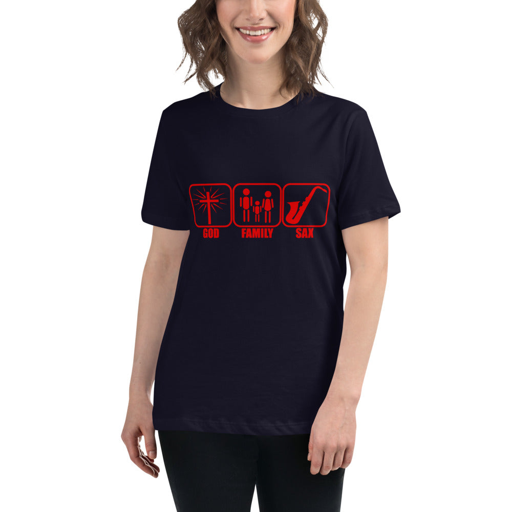 GOD FAMILY SAX - RED Women's Relaxed T-Shirt