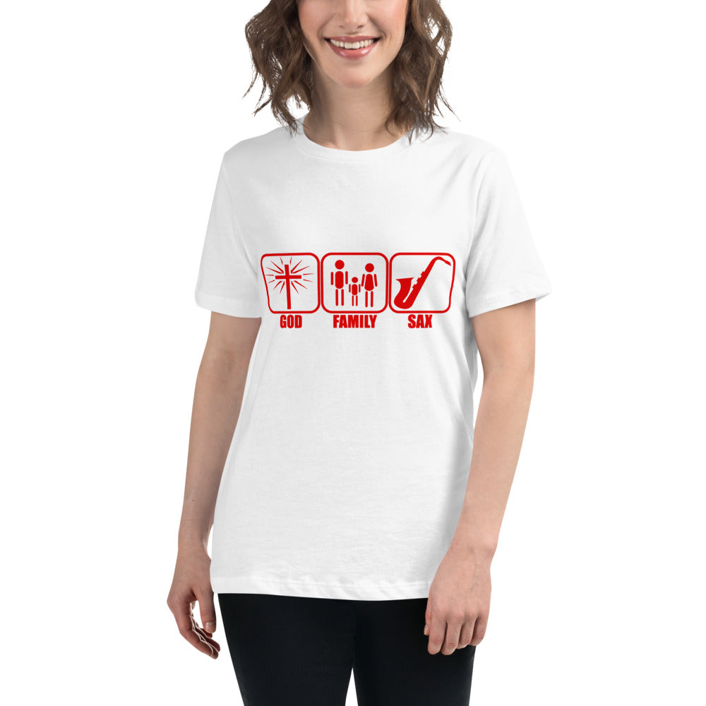 GOD FAMILY SAX - RED Women's Relaxed T-Shirt